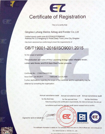 china Qingdao Luhang Marine Airbag and Fender Co., Ltd certification
