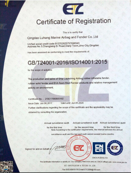china Qingdao Luhang Marine Airbag and Fender Co., Ltd certification