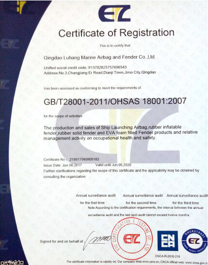 China Qingdao Luhang Marine Airbag and Fender Co., Ltd certification